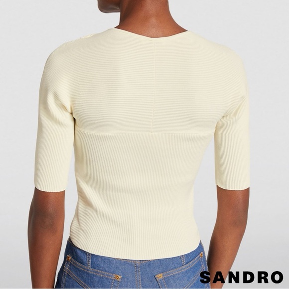 Sandro **NWT** 'Cecilia' Rose Button Short Sleeve Ribbed Knit Cardigan in white - Picture 5 of 10